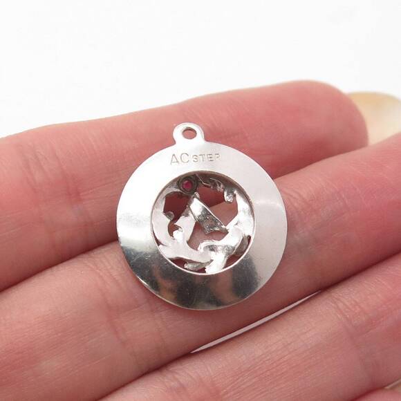 925 Sterling Silver Vintage Lab Sapphire Gem & Enamel "Merry Christmas" Pendant - Picture 2 of 6